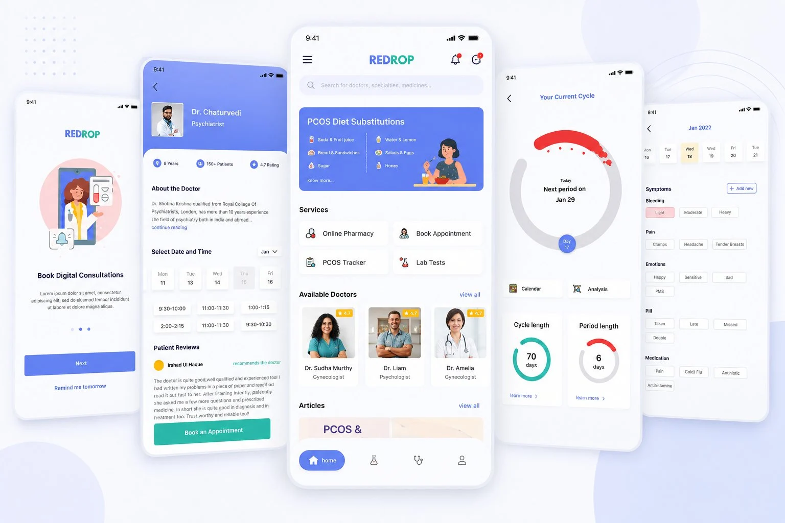Redrop PCOS care mobile application screens